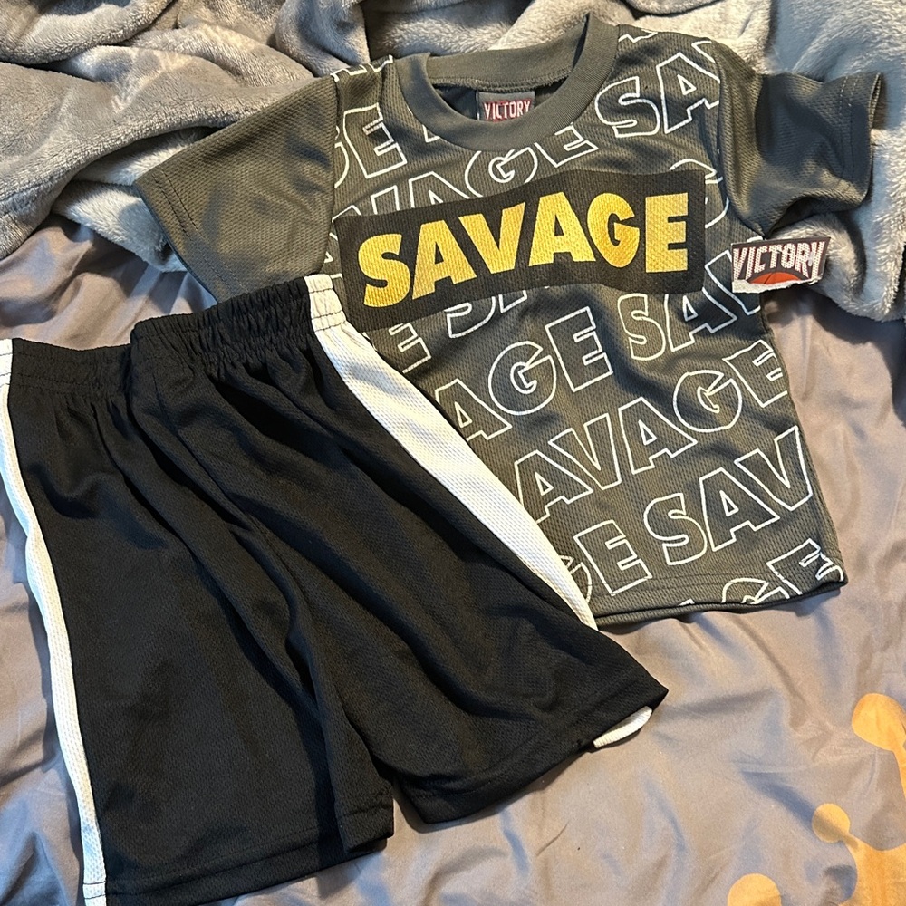 Salvage Kids Black and Gray 'SAVAGE' Active Set with Yellow Logo